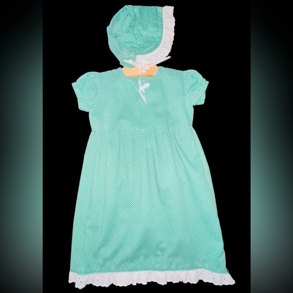Antique Handcrafted Little Girls~Baby Christening Dress With Bonnet 3-2T